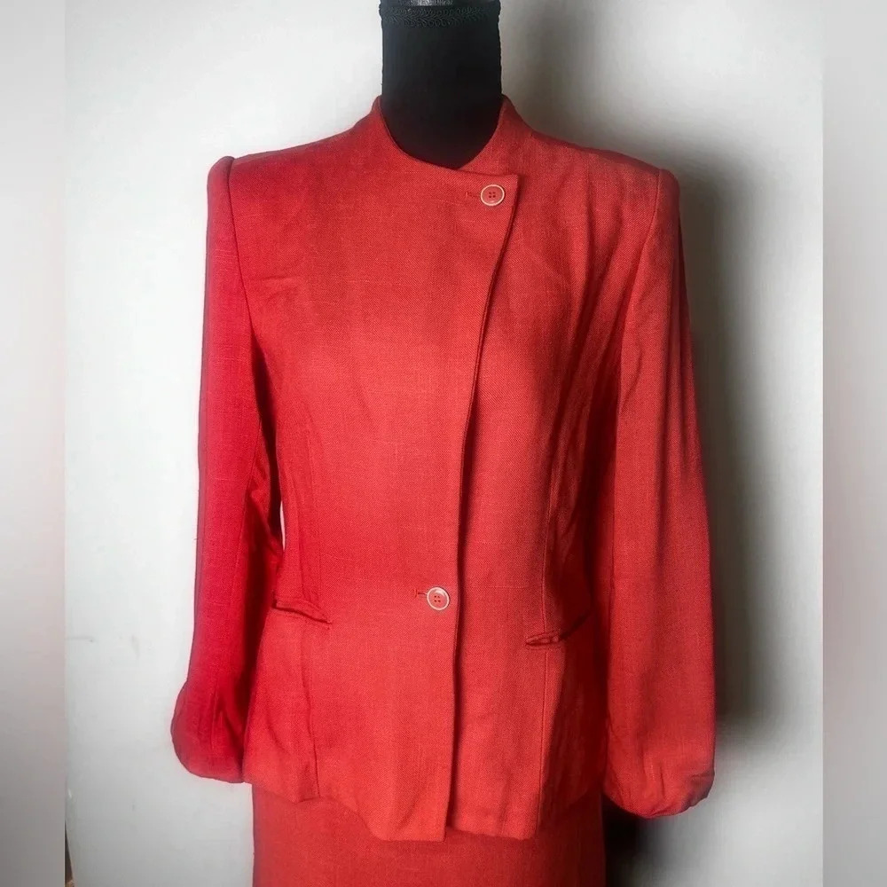 Vintage Diane Von Furstenberg Double Asymmetrical Button Orange Two Piece Suit - Picture 4 of 16